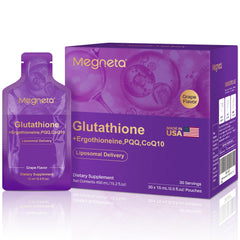 MEGNETA Liposomal Glutathione bottle pour for easy daily use and absorption support.