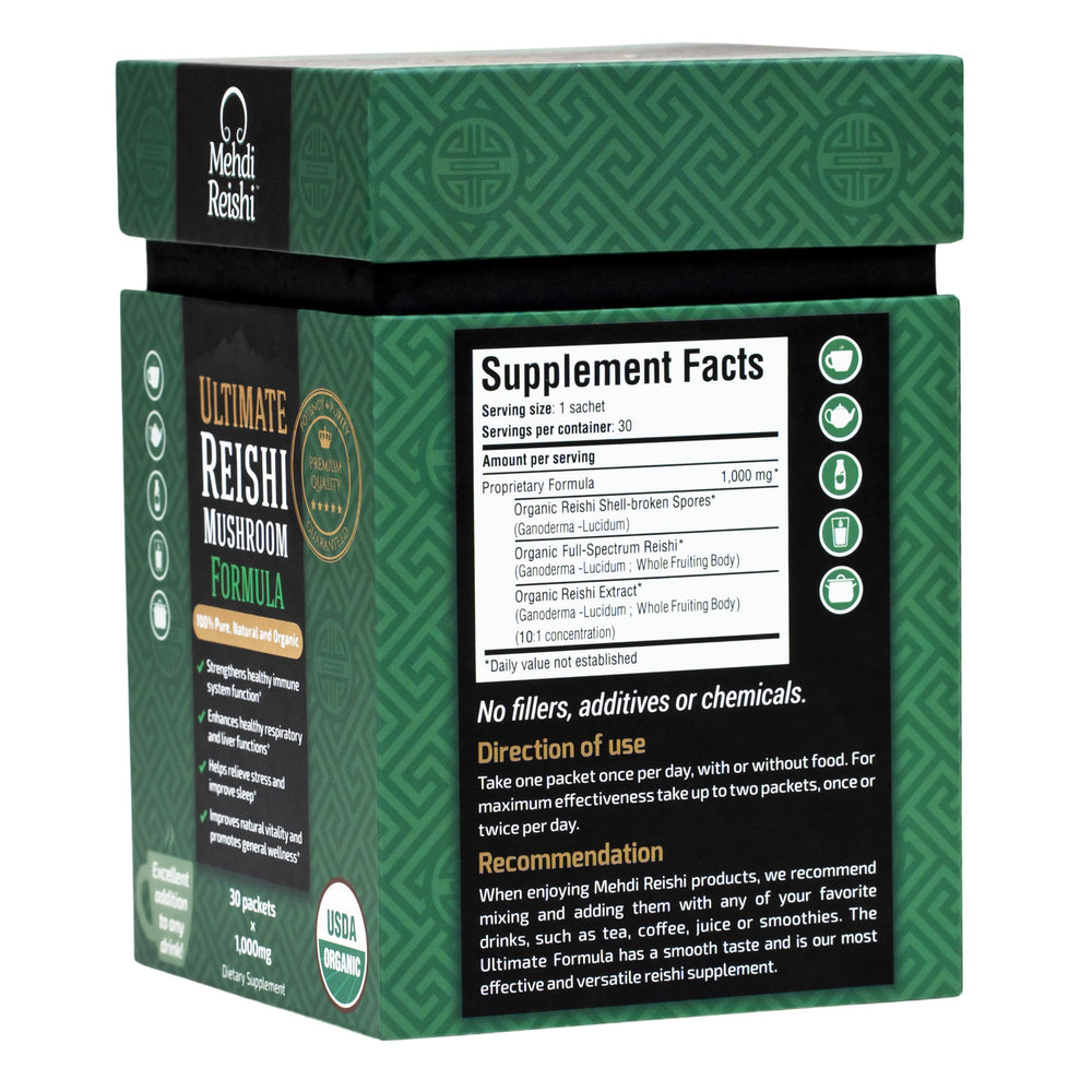 Mehdi Reishi spore powder being poured highlights rich bioactive spores.