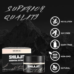 Meideal Shilajit resin jar open with authentic double-sealed packaging.