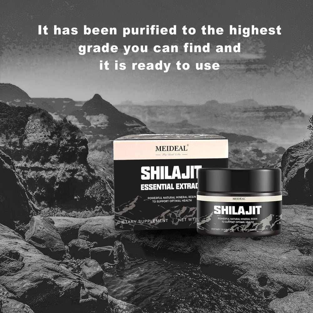 Meideal Shilajit resin packaging emphasizes freshness and purity.