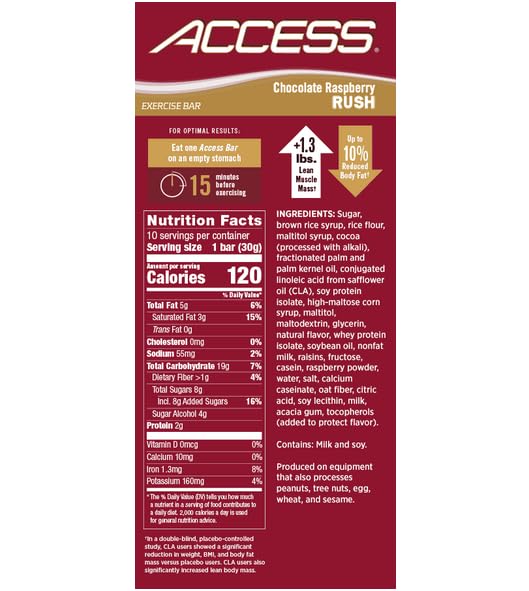 Closeup of Melaleuca Access Chocolate Raspberry Rush bar showing texture and rich flavor for a satisfying snack.