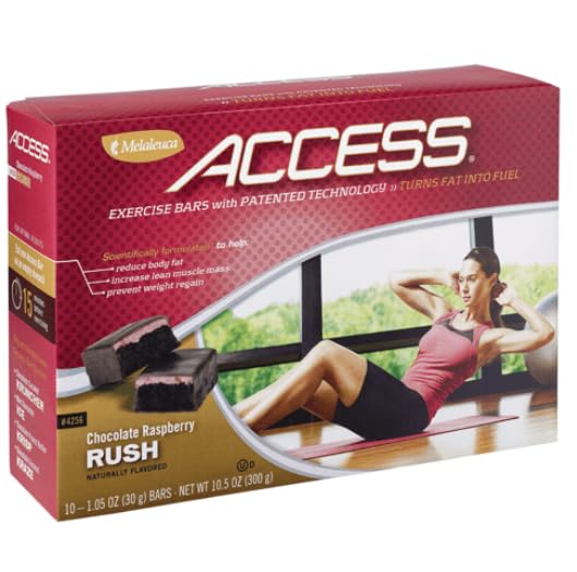 Melaleuca Access Chocolate Raspberry Rush bar pack, 10 bars, convenient for workouts and on-the-go energy.