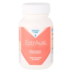 Melaleuca EstrAval bottle label highlighting plant-estrogen blend for menopause support