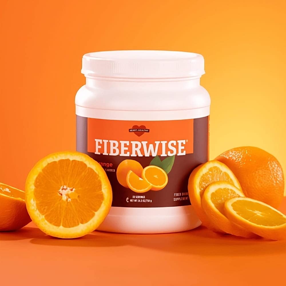 Melaleuca FiberWise prepared in a tall glass shows a refreshing, sugar-free orange beverage.