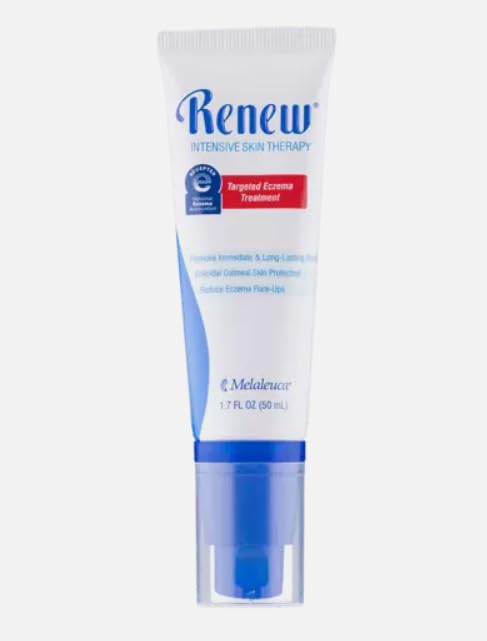 Melaleuca Renew Targeted Eczema Treatment bottle front, fragrance-free relief for extra-dry skin