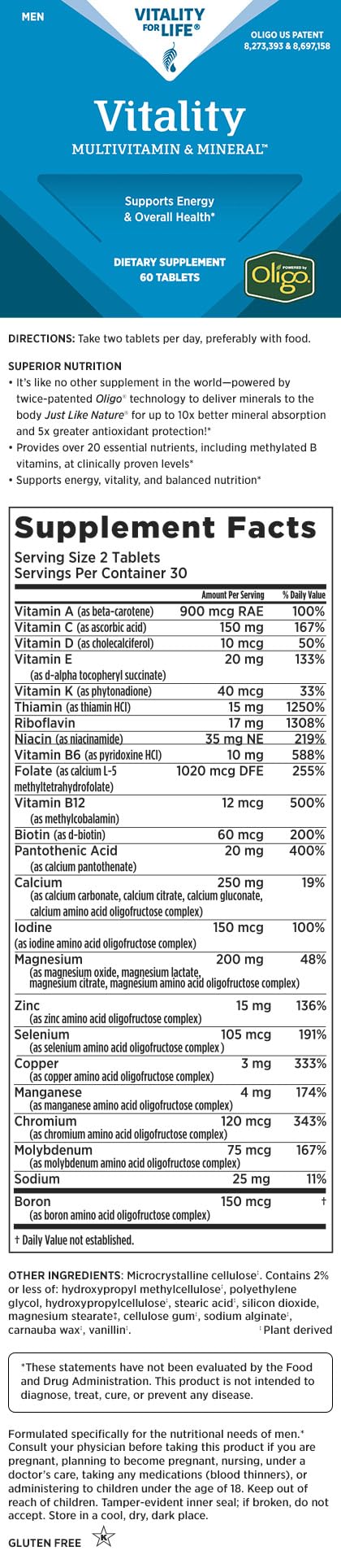 Close-up of Melaleuca Vitality tablets highlighting organically bound nutrients for absorption.