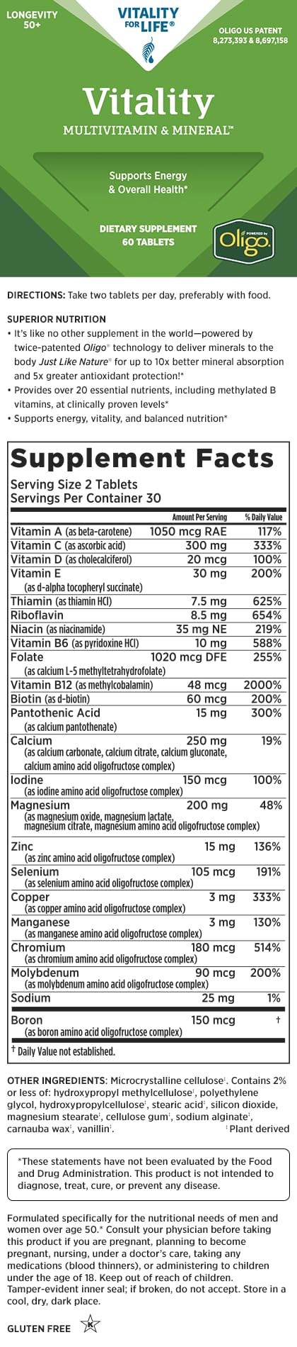 Close-up of Melaleuca Vitality tablet—easy-to-take daily support for adults 50+.