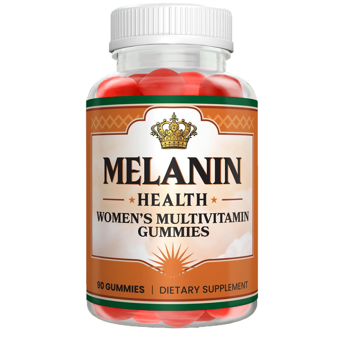 Melanin Health Womens Multivitamin Gummies bottle with berry flavor for daily wellness.