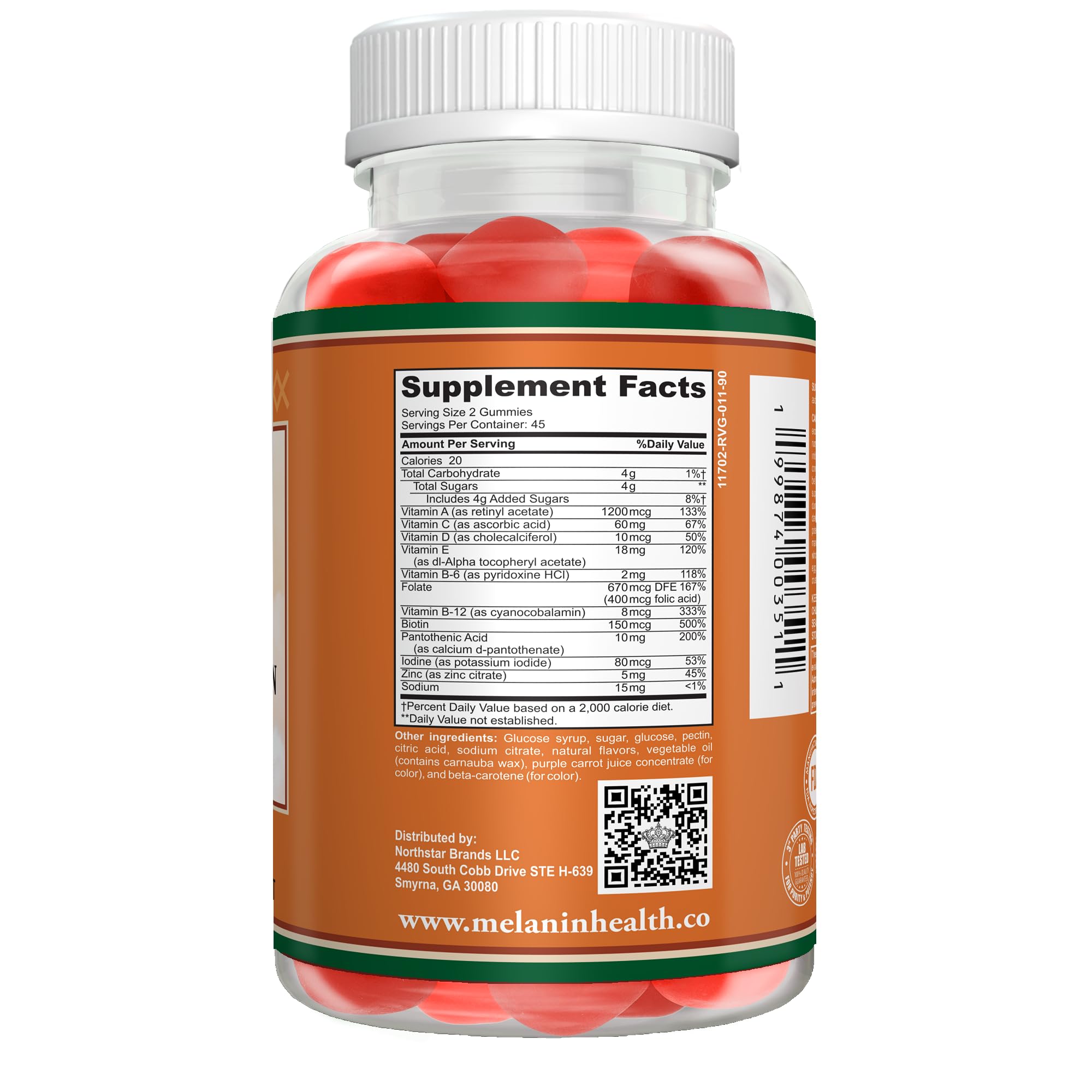 Melanin Health Womens Multivitamin Gummies close-up highlighting immune support ingredients.