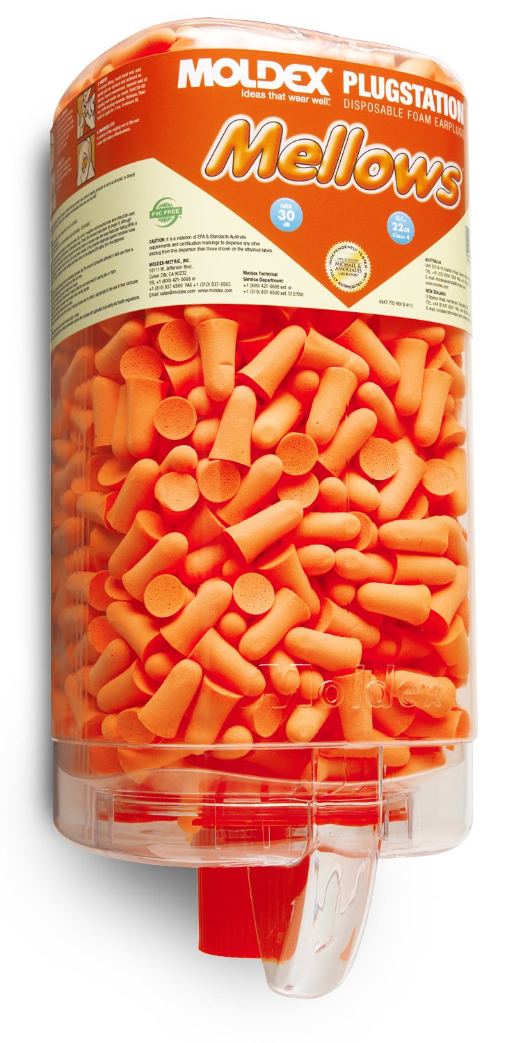 Mellows PlugStation front view shows accessible, hygienic earplugs.