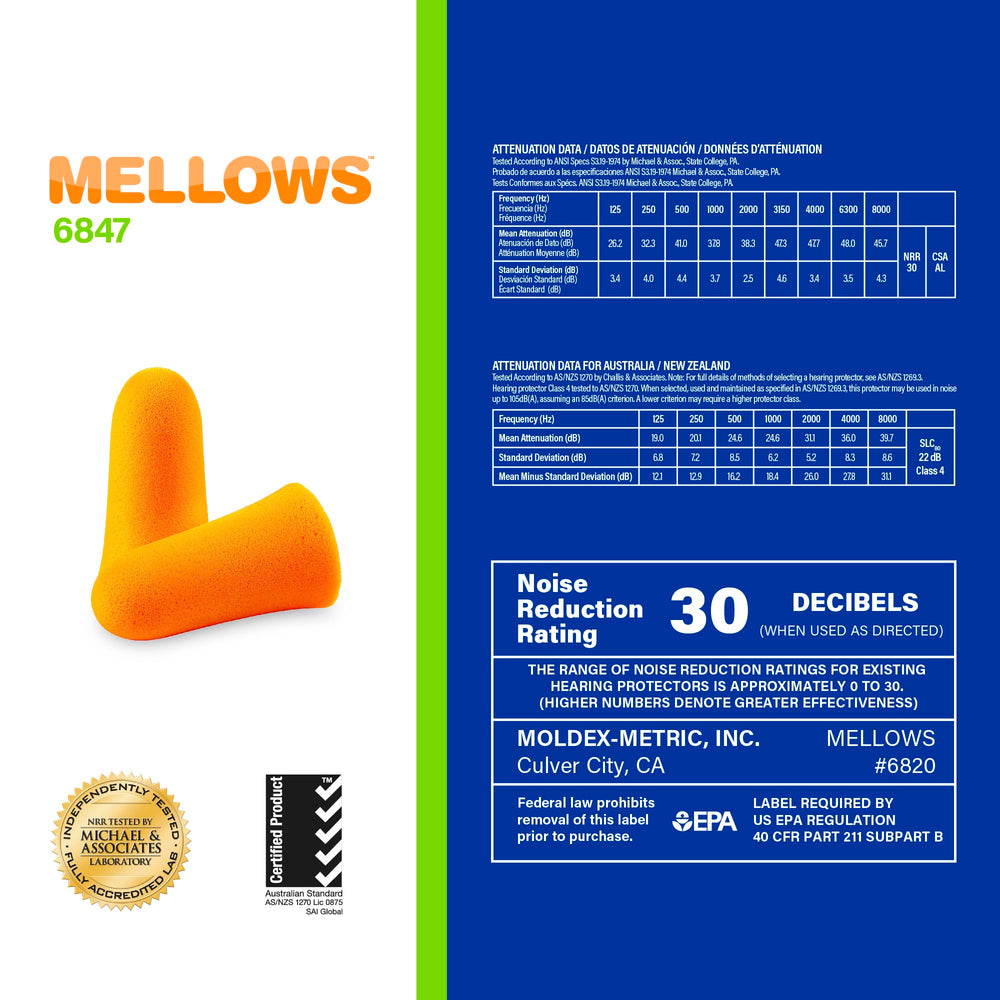 Mellows tapered design aids slim ear canal fit.