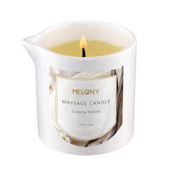 Melony luxury massage candle cream-closeup highlights rich moisturization and calming aroma.