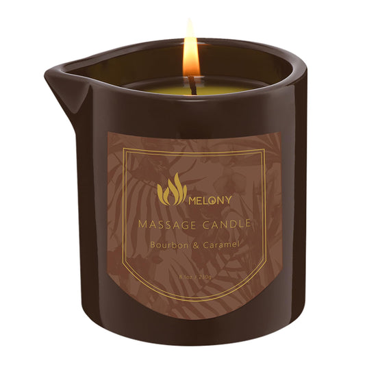 MELONY massage oil candle 8oz pour offers warm, non greasy hydration.