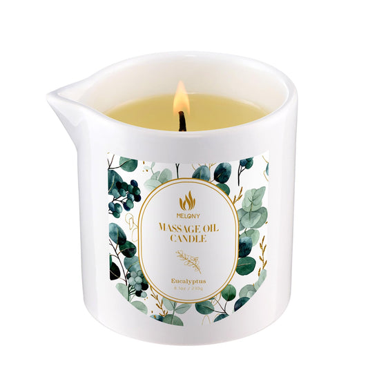 MELONY Soy Massage Candle pour shows a warm massage oil ideal for skin care.