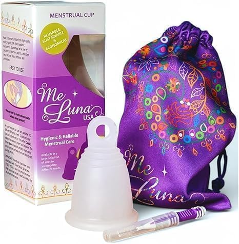 MeLuna ring-handle menstrual cup, clear small, offers comfortable daily wear with flexible, secure fit.