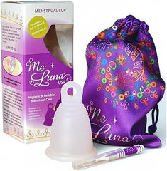 MeLuna ring-handle menstrual cup, clear small, offers comfortable daily wear with flexible, secure fit.