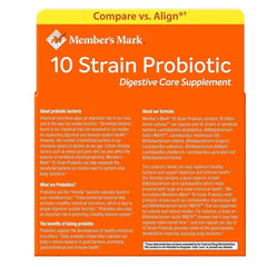 Member's Mark 5X probiotic bottle side view showing dosage and two bottles total