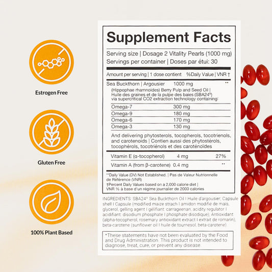 Membrasin Vitality Pearls bottle back with estrogen-free label details