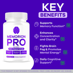 Memorion Pro bottle back label highlights usage and formula.