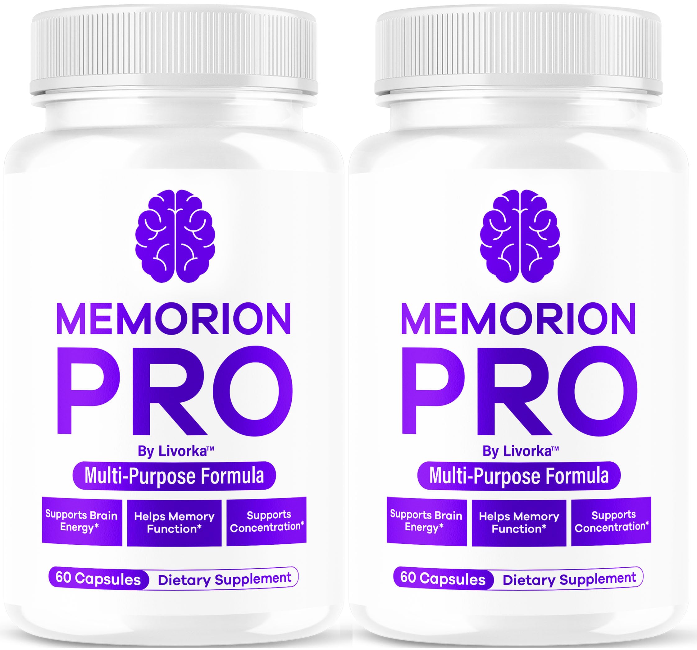 Memorion Pro bottle front showcases the two-pack packaging for daily brain health.