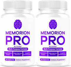 Memorion Pro bottle front showcases the two-pack packaging for daily brain health.