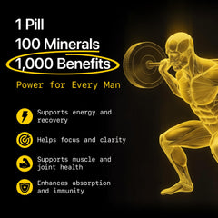 Menerals tablets close-up reveals natural minerals for vitality and steady energy.