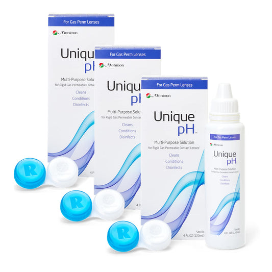 Menicon Unique pH multi-purpose solution bottle pour for lens cleaning.