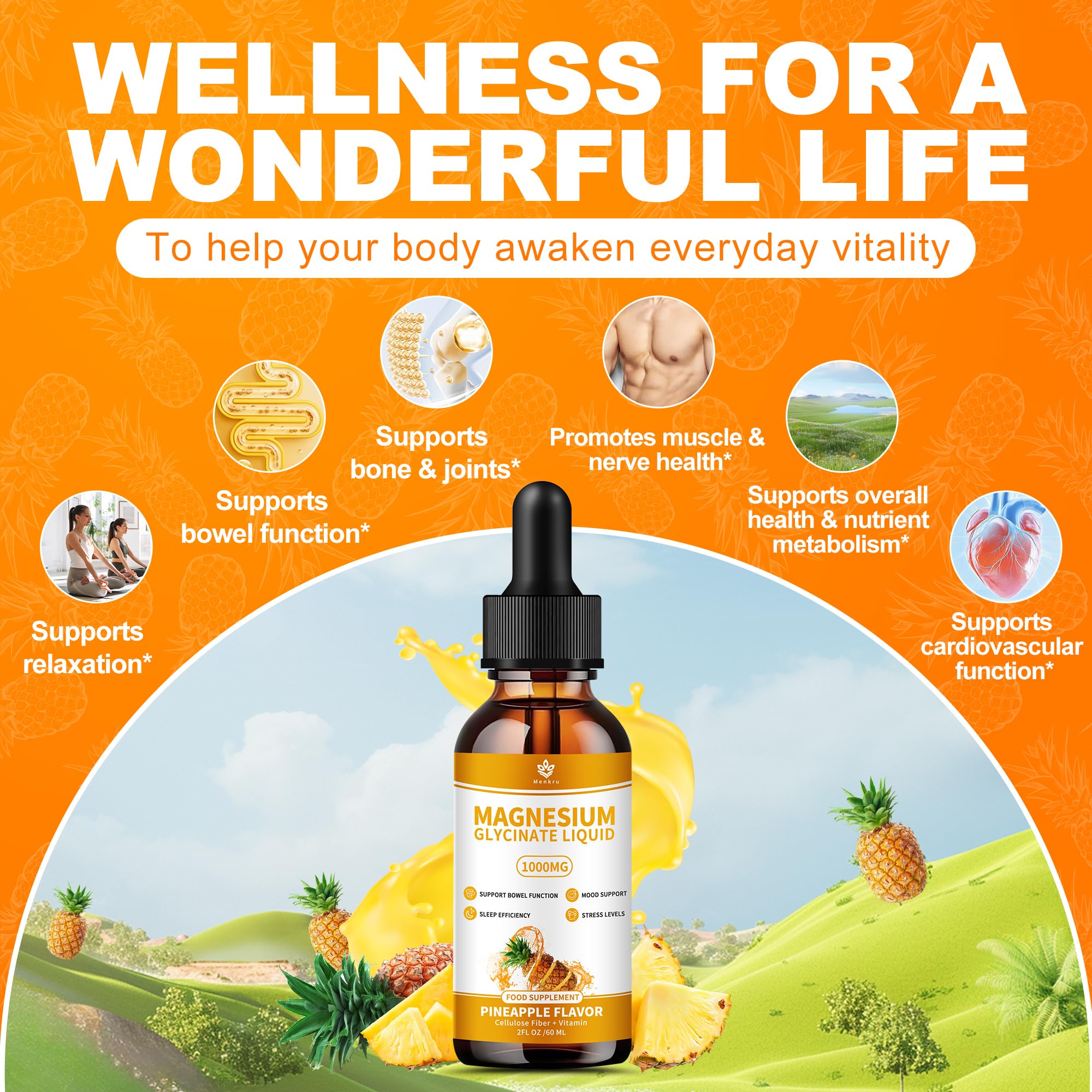 Menkru magnesium glycinate liquid drops being poured for fast sublingual absorption