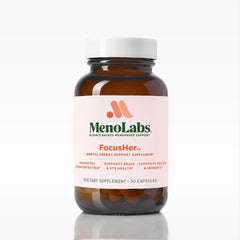 MENOLABS FocusHer bottle cap ready for a caffeine-free daily mental energy routine.