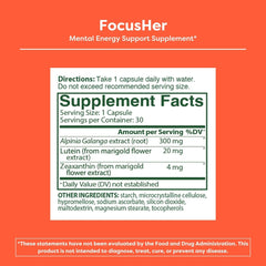 FocusHer daily use reminder visual shows simple one-capsule routine for mornings.