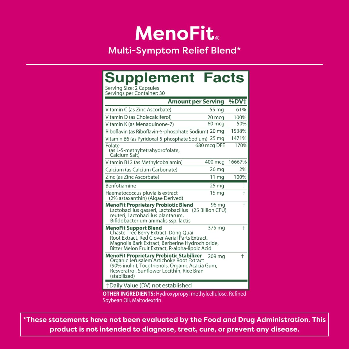 MENOLABS MenoFit digestive-health emphasis with probiotic capsules and water