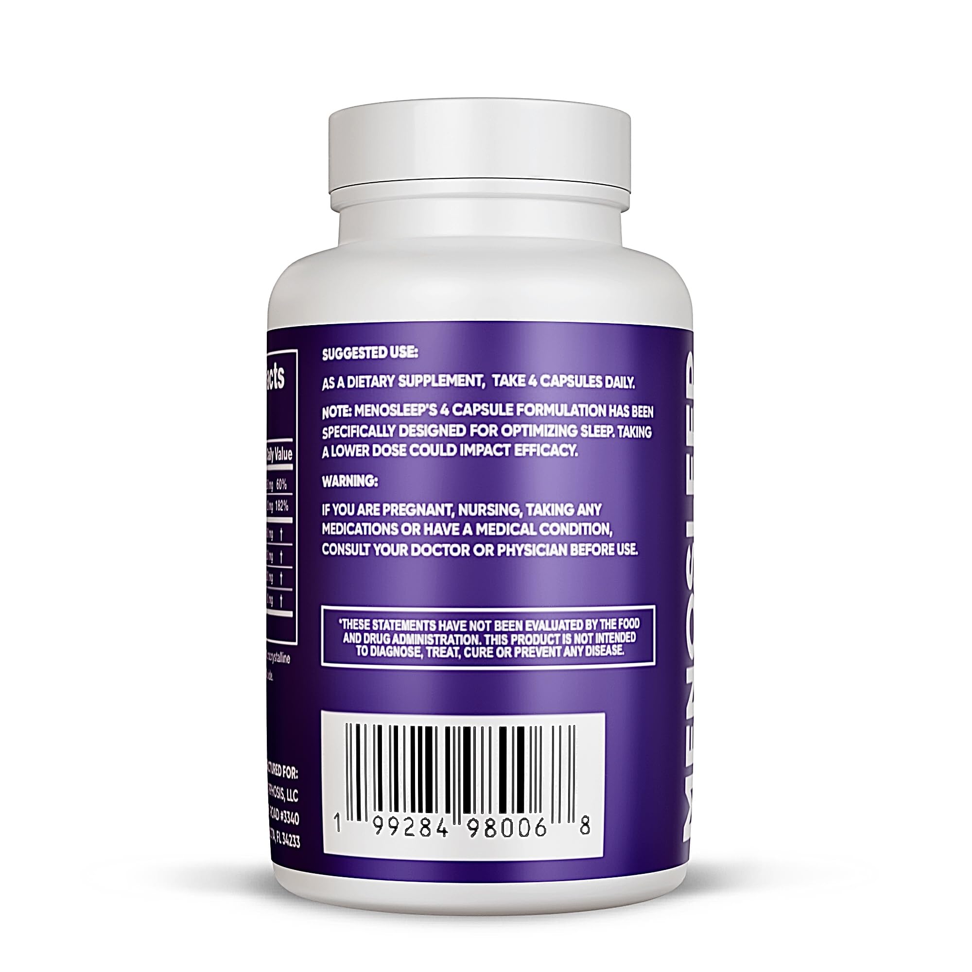 MenoSleep magnesium glycinate graphic highlights sleep support benefits.