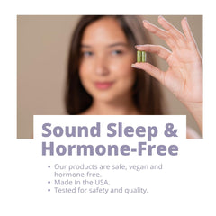 MenoSleep vegan label indicating hormone-free, plant-based formula.