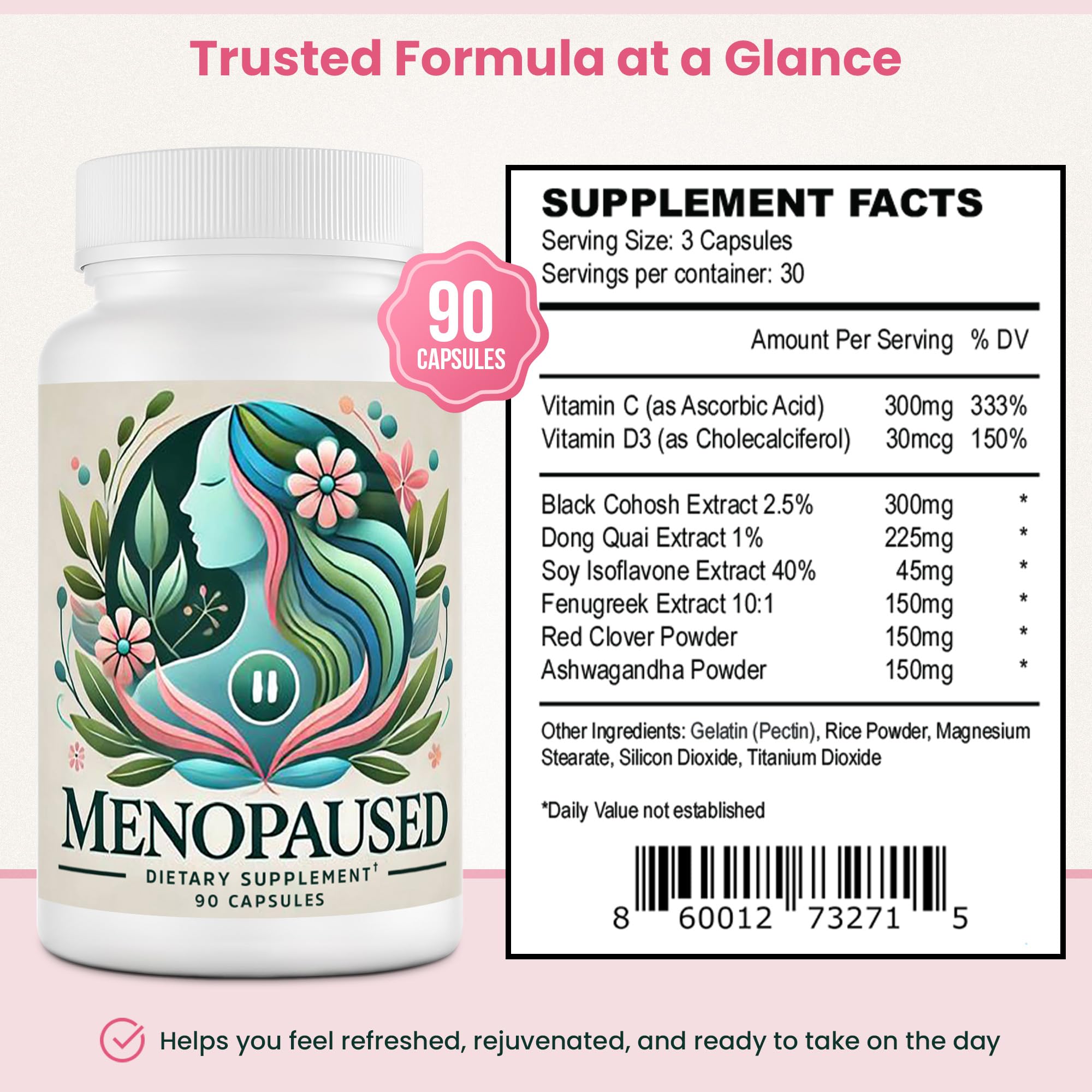 Menopaused hot flash relief capsules on display, hinting night cooling.