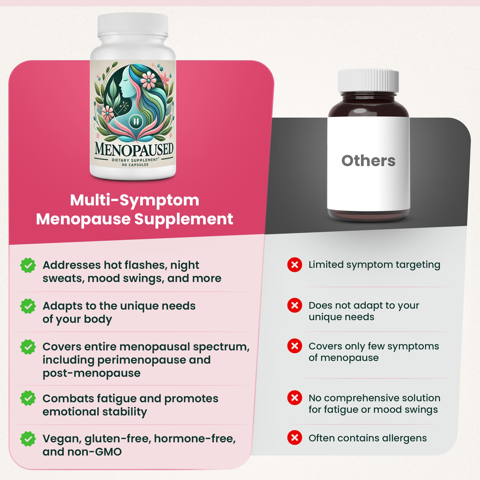 Menopaused plant-based ingredients on label, signaling natural menopause support.