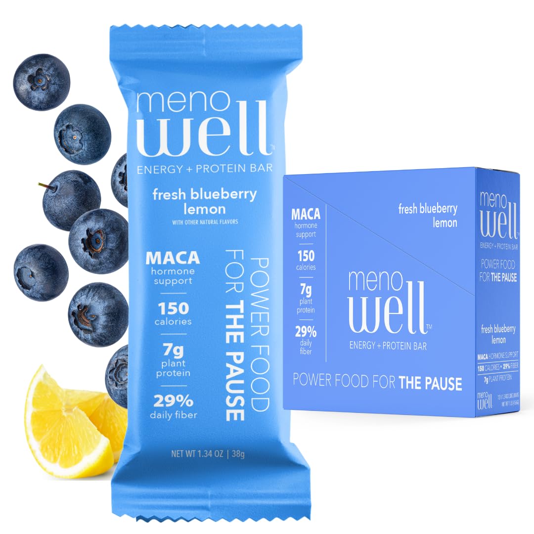 MenoWell menopause bar blueberry lemon flavor provides quick energy for busy days