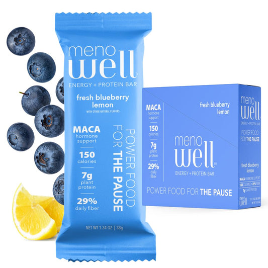MenoWell menopause bar blueberry lemon flavor provides quick energy for busy days
