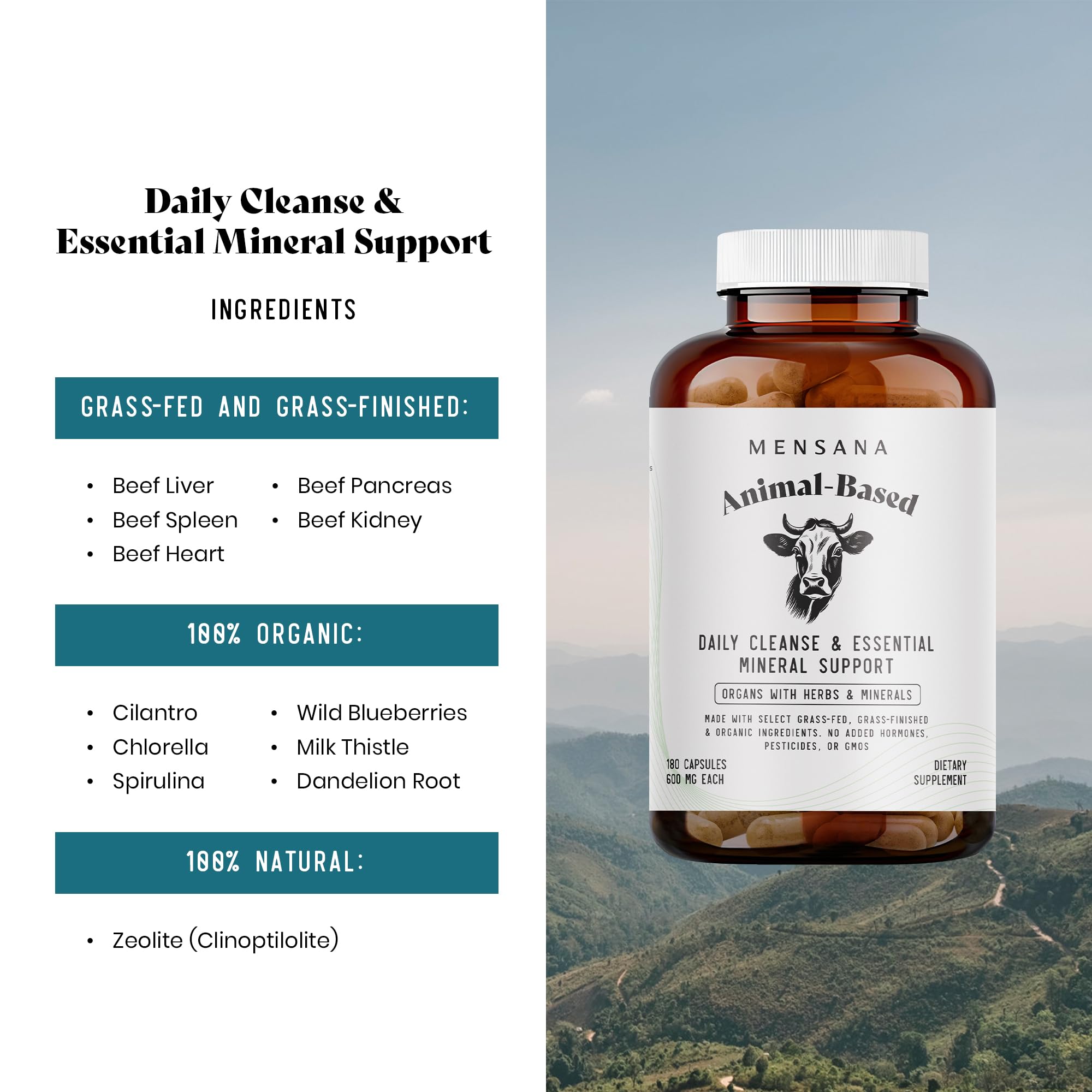Close-up of MENSANA Daily Mineral capsules for convenient daily use