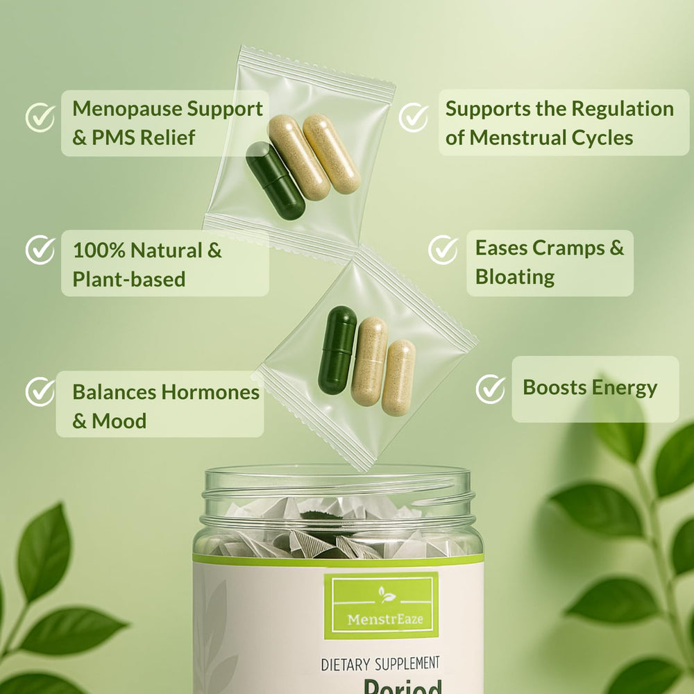 MenstrEaze hormone balance bottle close-up for easy daily dosing