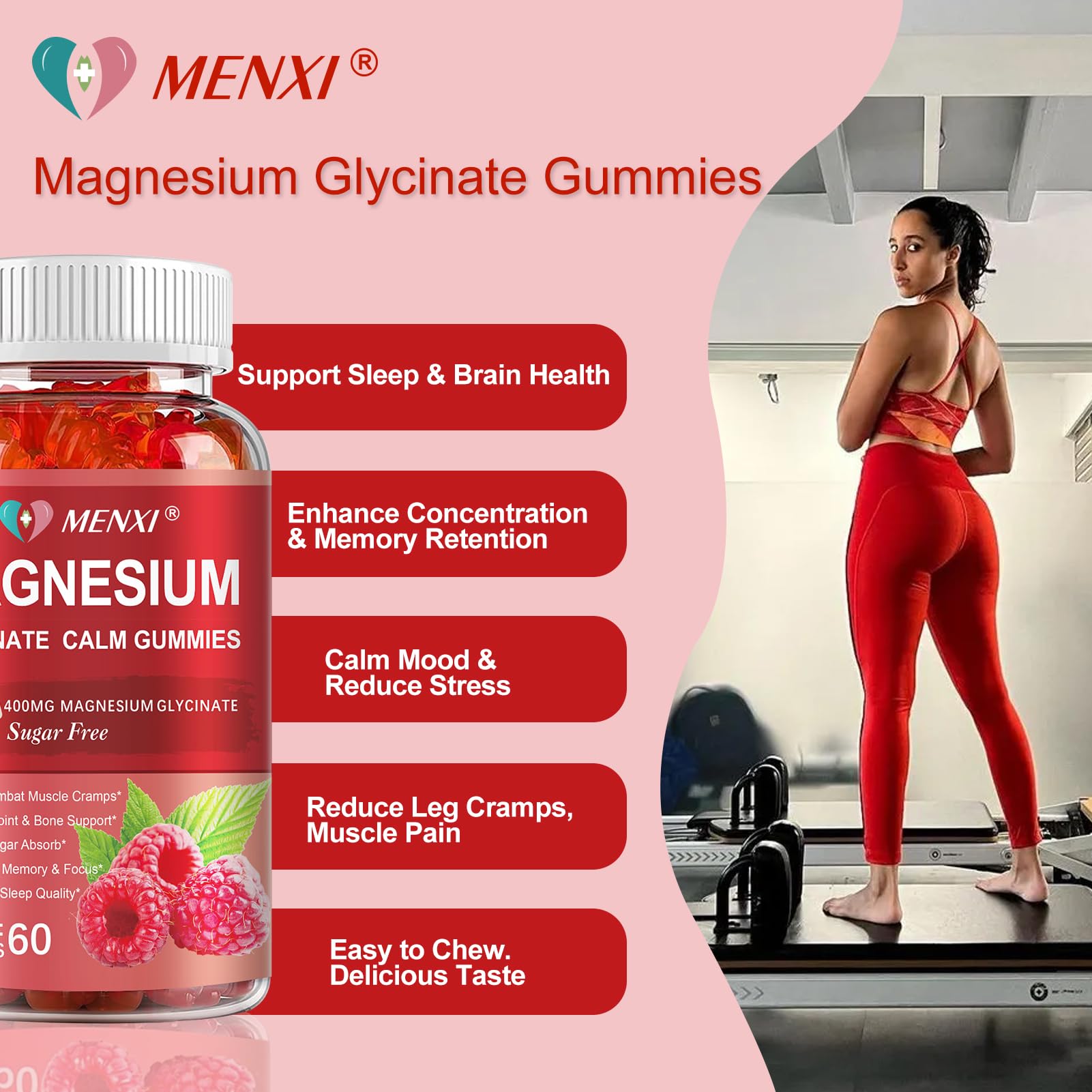 MENXI magnesium glycinate and malate blend shown for absorption and calm support.