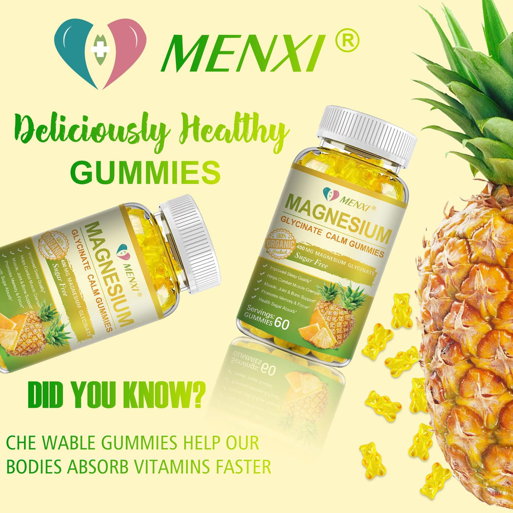 MENXI Magnesium Glycinate Gummies sugar-free badge promotes guilt-free snacking.