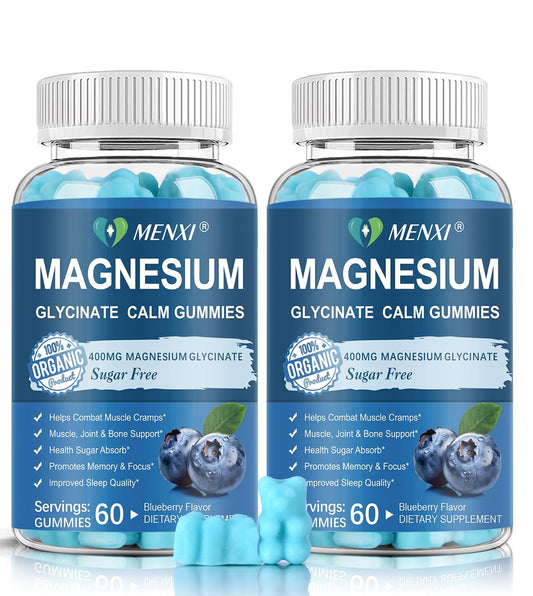 MENXI Magnesium Gummies blueberry bottle promotes calm mood and energy
