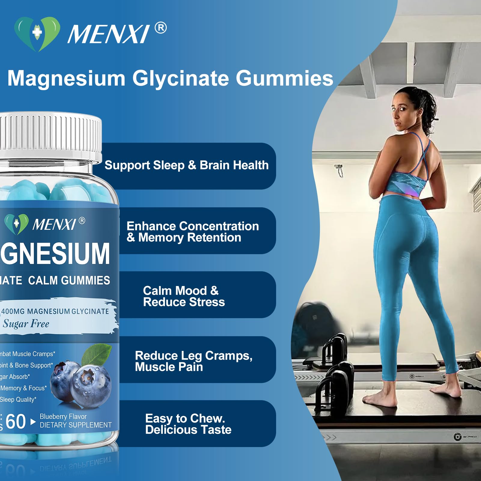 MENXI Magnesium Gummies label highlights glycinate-malate blend for absorption