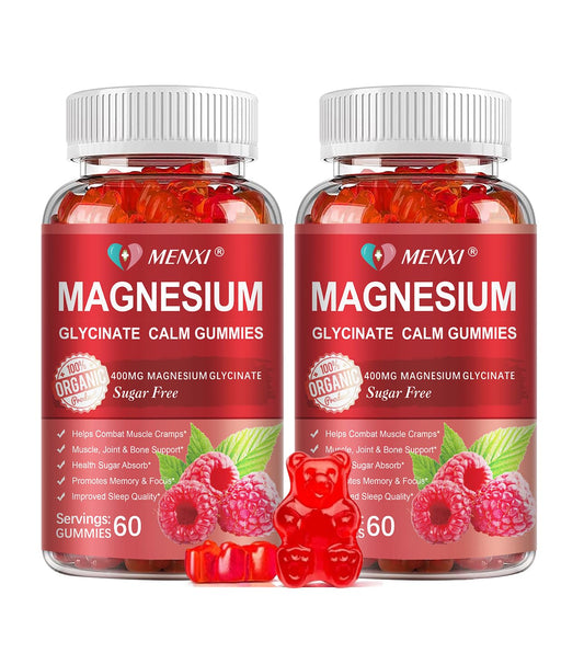 MENXI Magnesium Gummies Raspberry bottle for daily calm mood.
