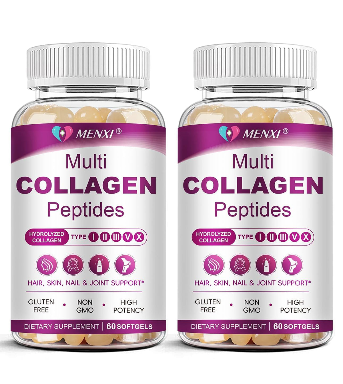 MENXI Multi Collagen Softgel bottle front highlighting premium packaging and skincare focus