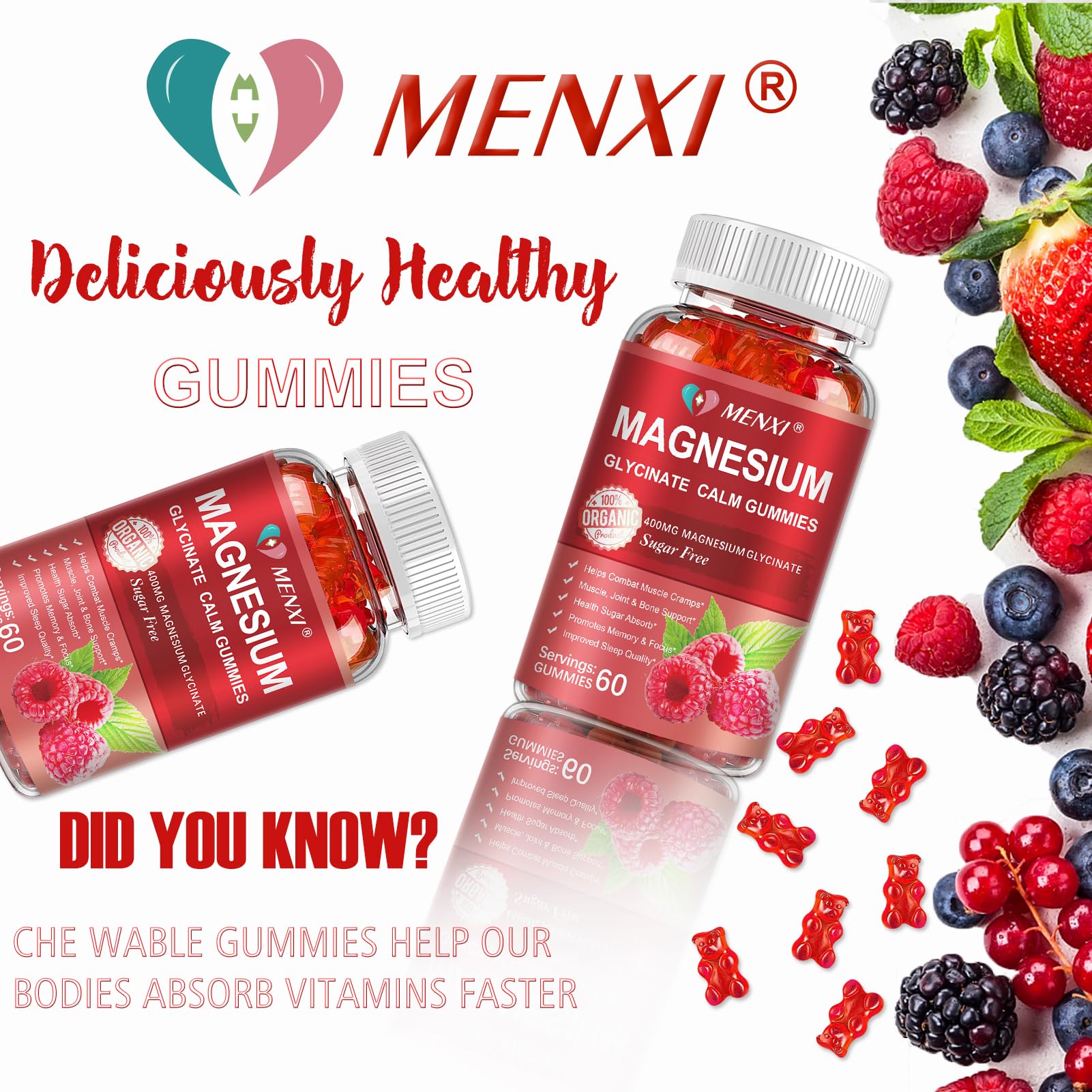 MENXI vegan, sugar-free gummies suitable for vegan diets.