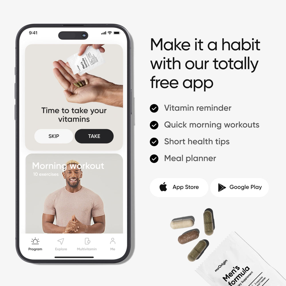 meOrigin app screen shows wellness tips and reminders