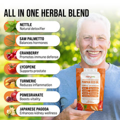 MERRY VITA prostate support label featuring Saw Palmetto and Turmeric.