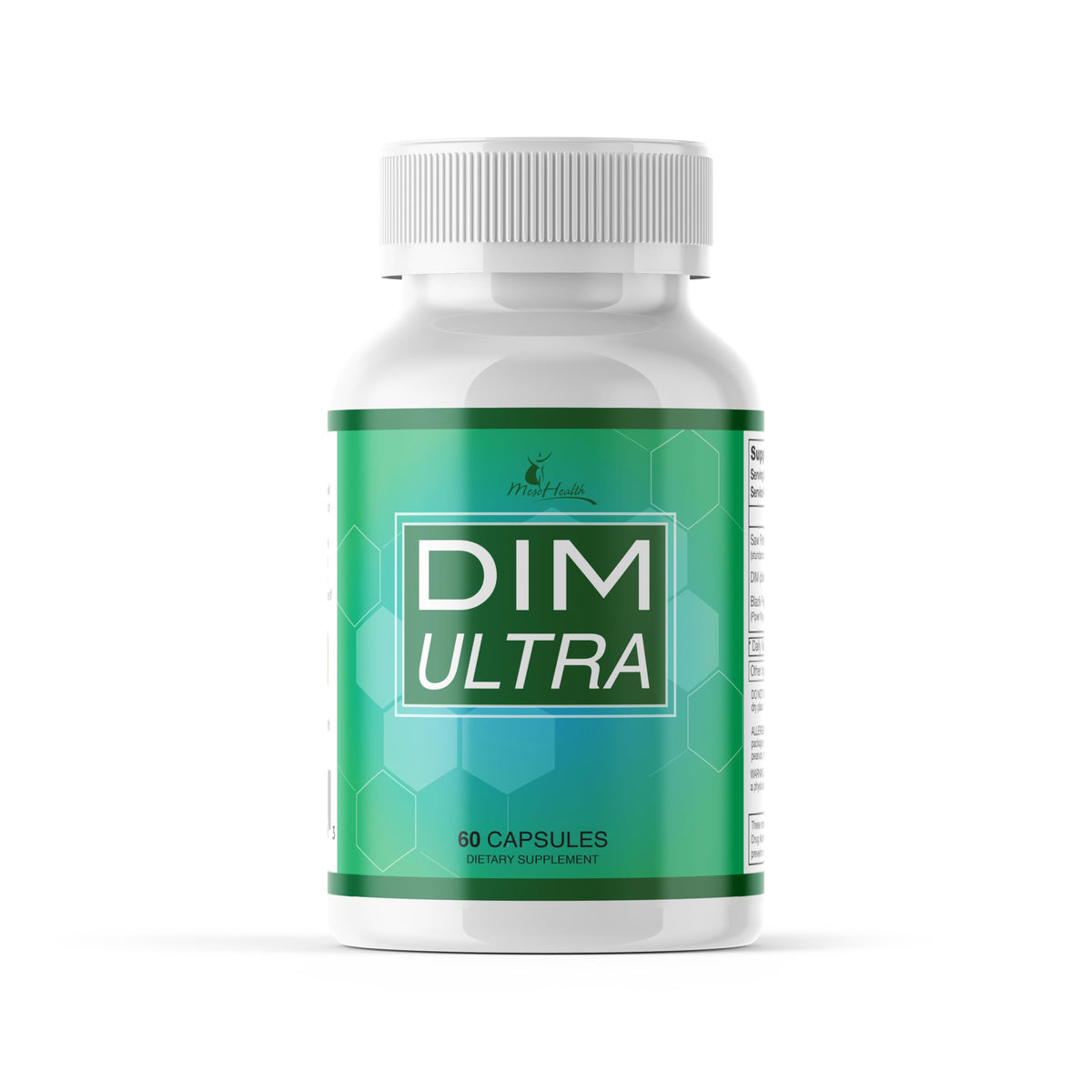 MesoHealth DIM Ultra bottle closeup for balanced hormones and everyday wellness.