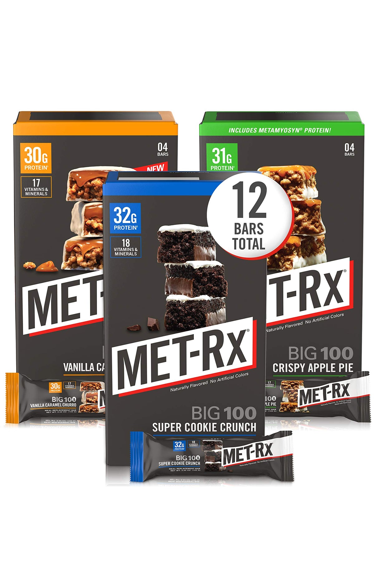 MET-Rx Big 100 Colossal Super Cookie Crunch bar, protein-rich snack for workouts.